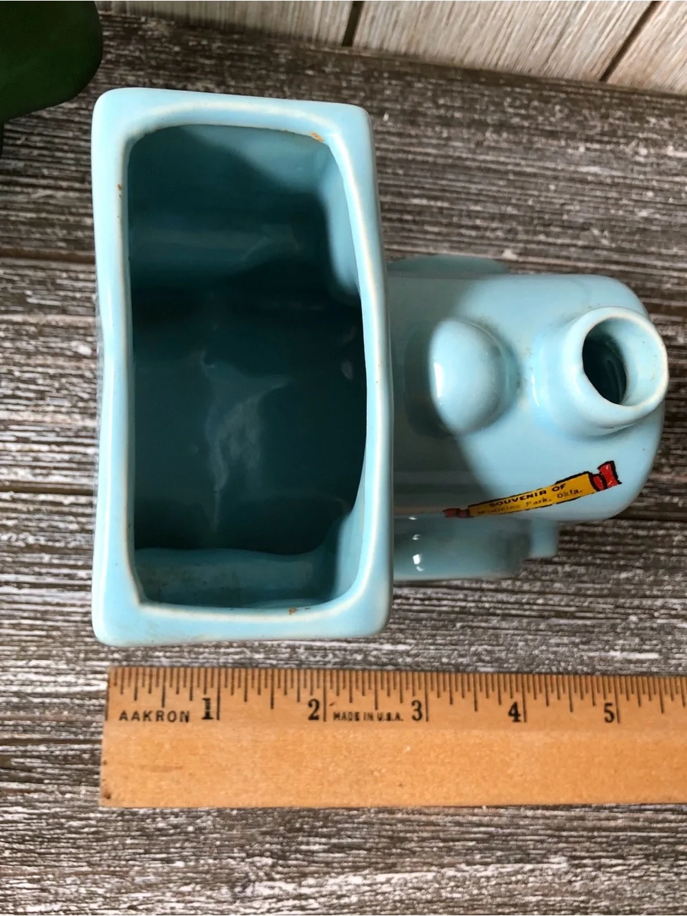 Vintage Light Blue Ceramic Train Engine Planter / Vase